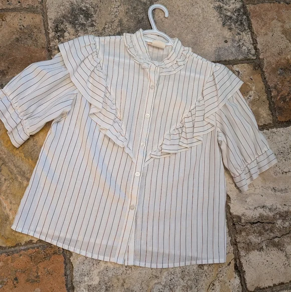 1980 Striped Ruffle Blouse - Picture 2 of 8